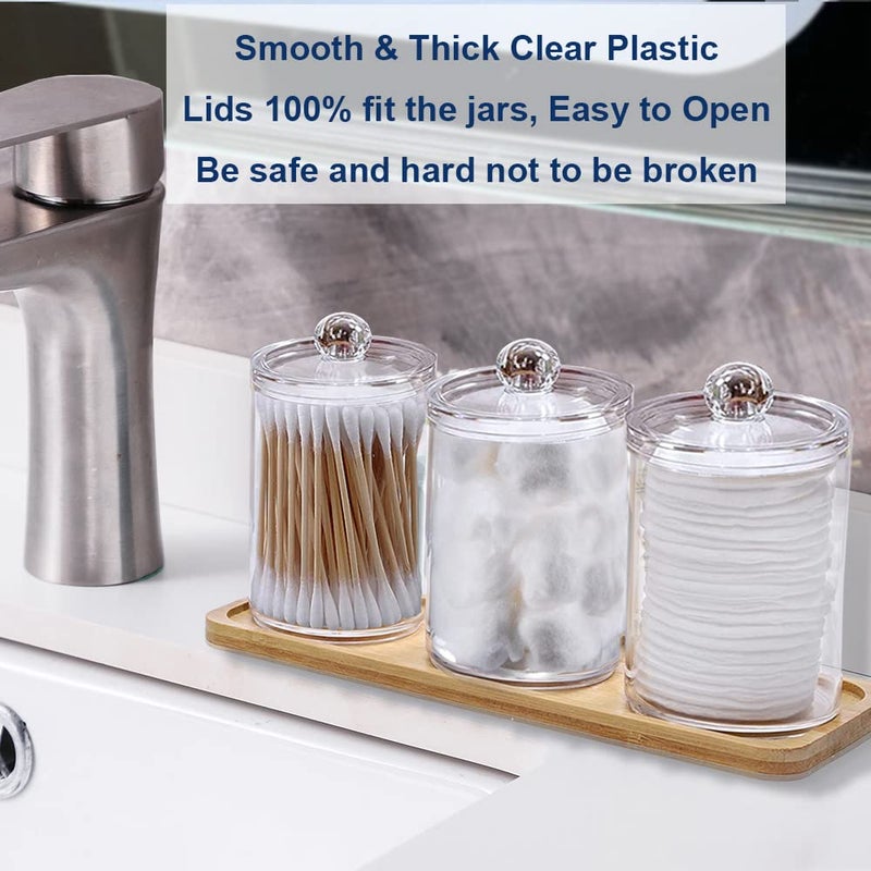 WISIEW Swab Holder Canisters with Lid  Bathroom Qtip Dispenser Apothecary Jars  Clear Plastic Cotton Ball Pad Container for Cotton Swabs  Q-Tips  Make Up Pads  Cosmetics - Image 4